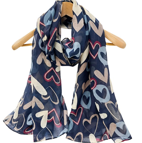 Navy scarf with various hearts