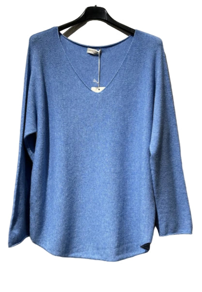 Cornflower blue knit v neck top