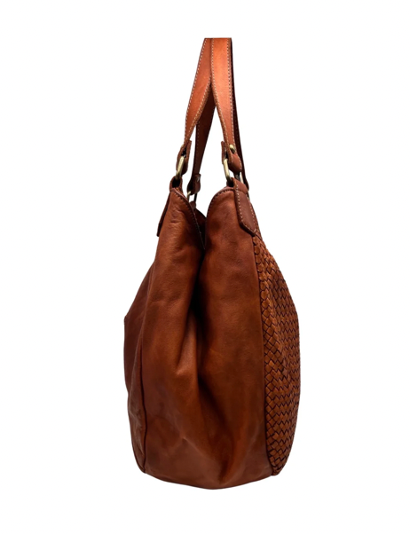 lattice weave italian leather bag