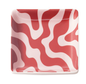 Square trinket tray with red and pink wave design