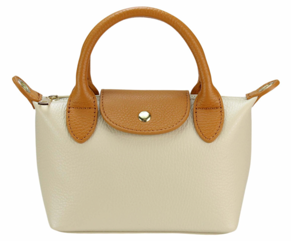 Small Two-Tone Tote Bag ITALIAN LEATHER CREAM