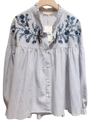 NAVY Embroidered Striped Blouse