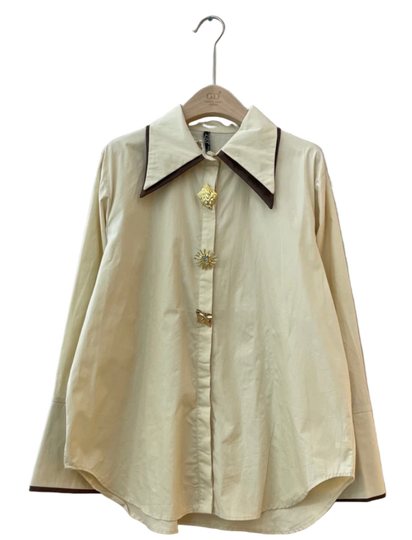 Contrast Collar Shirt w/Jewel Buttons