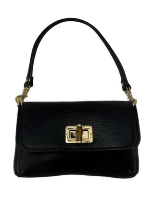 Italina leather clutch bag with handle and chainlink crossbody strap