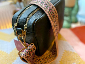 Italian leather tassel bag with crossbody strap