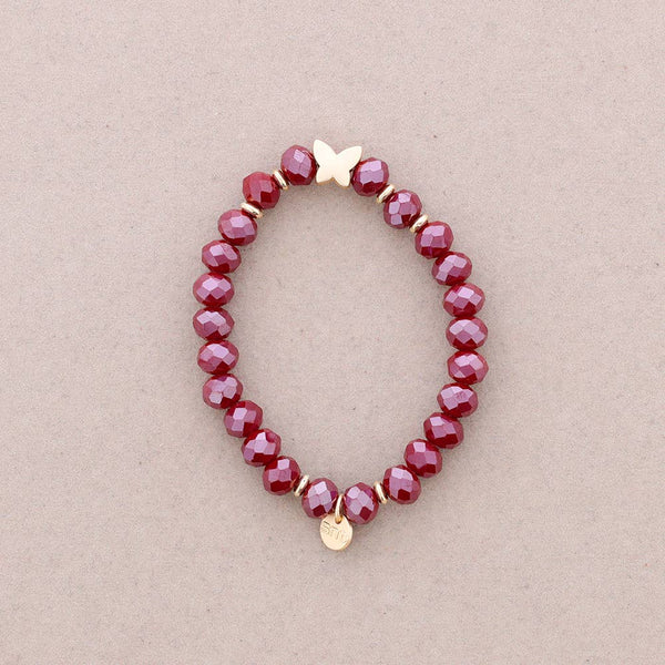 Elastic Bracelet with Faceted Crystal Butterfly Metal
