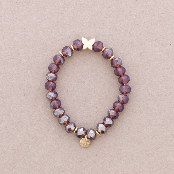 Elastic Bracelet with Faceted Crystal Butterfly Metal