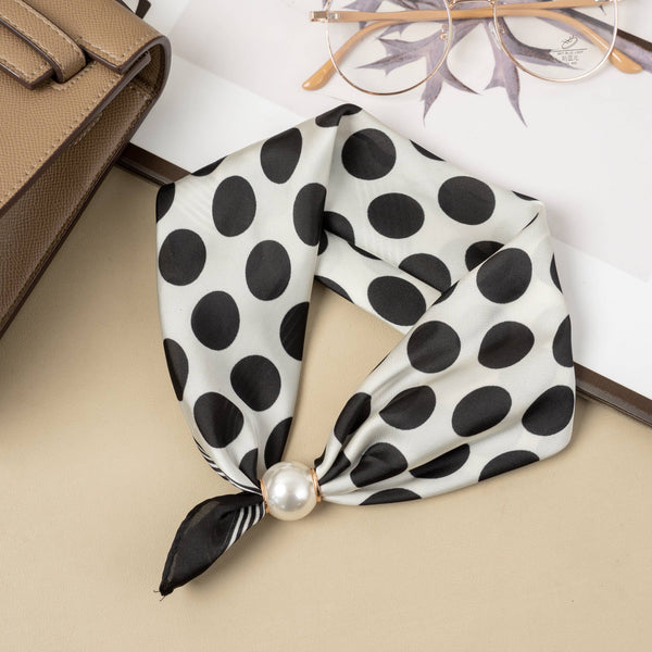 Magnetic Scarf Bead, Black and White Polka Dot Pattern