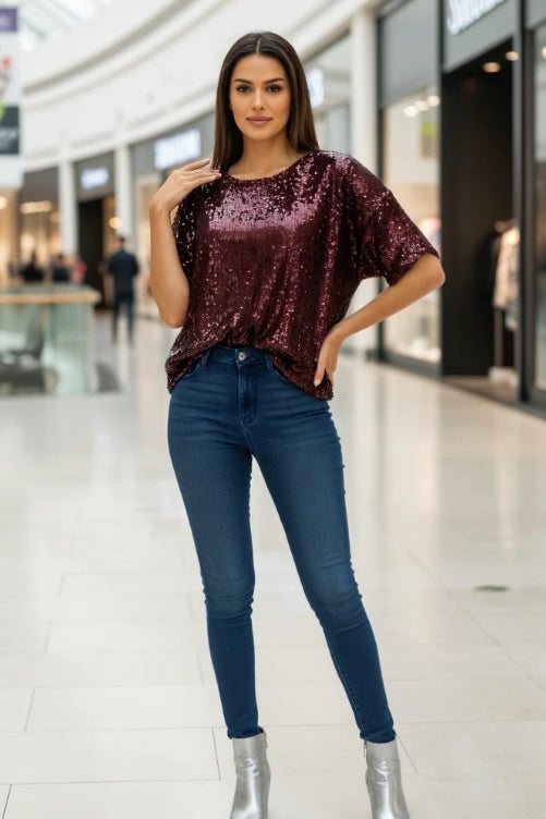 Loose Lined Sequin T Shirt