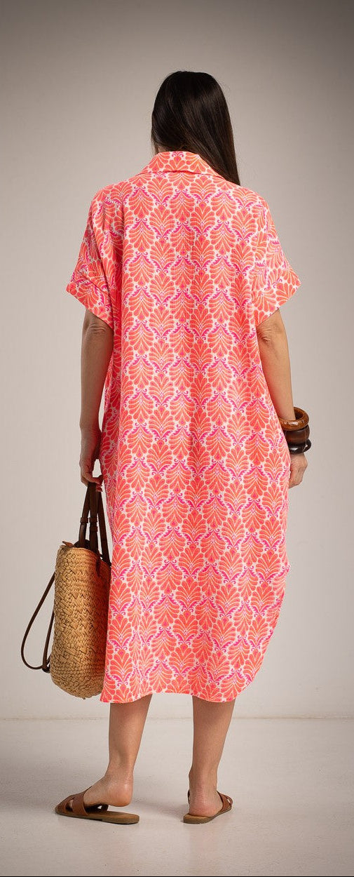 Cotton Shirt Dress w/Pockets