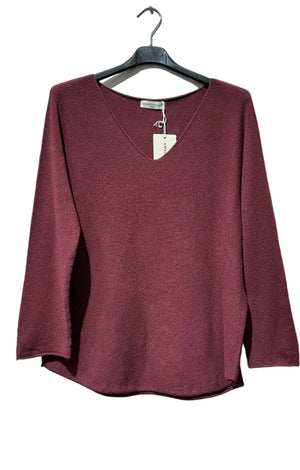 Burgundy knit v neck top