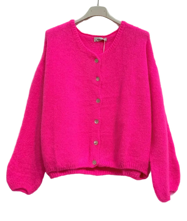 Kid mohair cardigan with a round neck