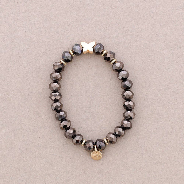 Elastic Bracelet with Faceted Crystal Butterfly Metal