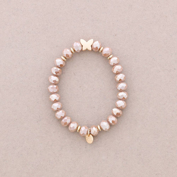 Elastic Bracelet with Faceted Crystal Butterfly Metal