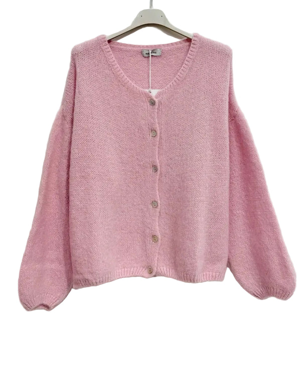 Kid mohair cardigan with a round neck