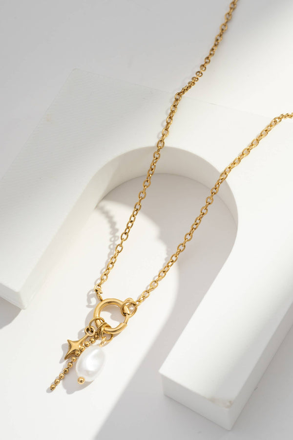 Gold stainless steel necklace star chic trendy beads