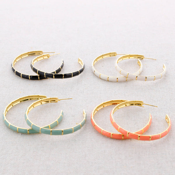 5Cm Enamel Steel Hoop Earrings