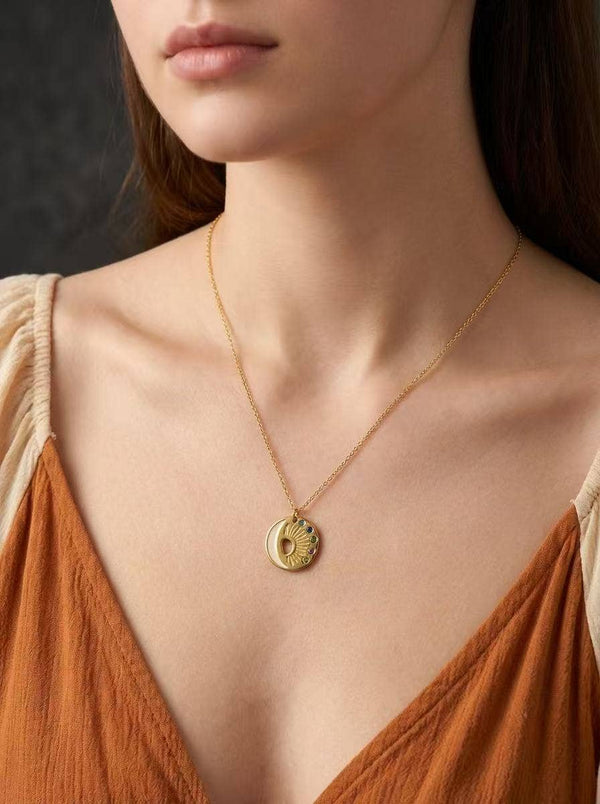 Celestial Shine Sun and Moon Mother-of-Pearl Necklace in Steel