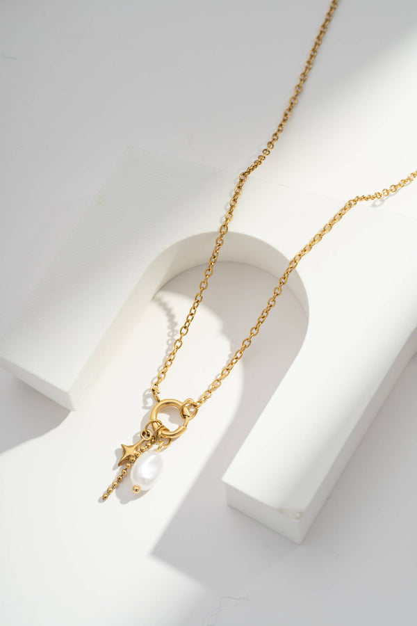 Gold stainless steel necklace star chic trendy beads