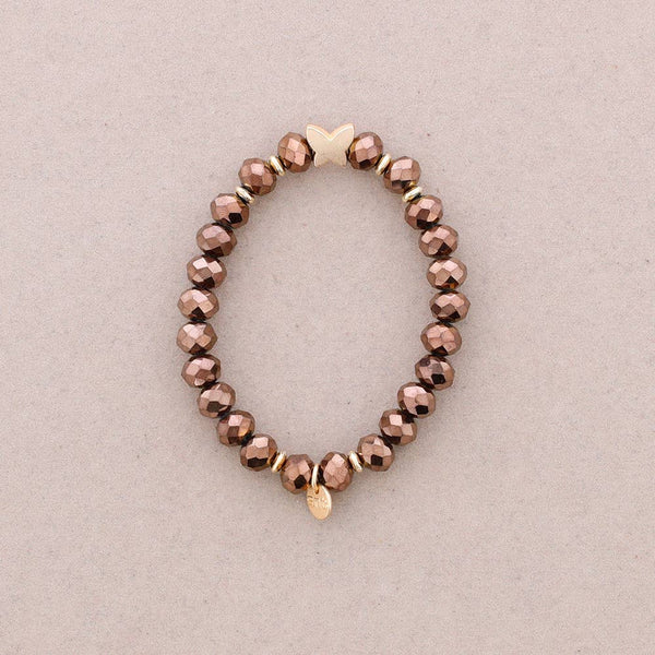 Elastic Bracelet with Faceted Crystal Butterfly Metal