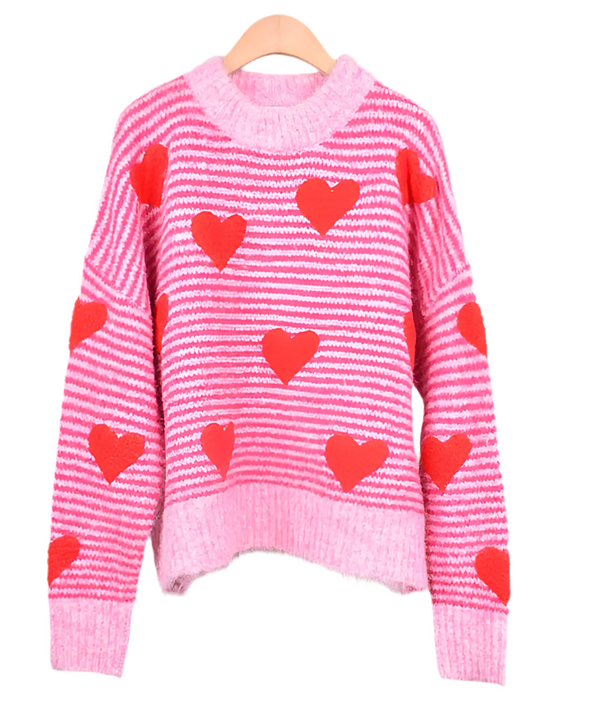 Red Heart Sweater W/Stripes