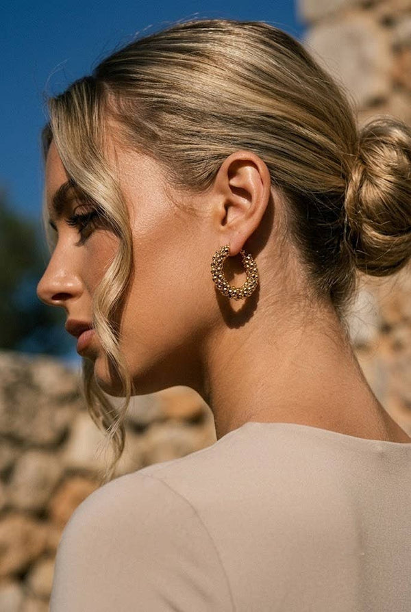 Gold stainless steel woven hoop earrings