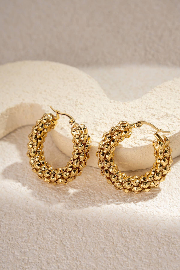 Gold stainless steel woven hoop earrings