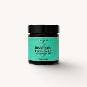 Jar of revitalising face cream with a black lid on a white background