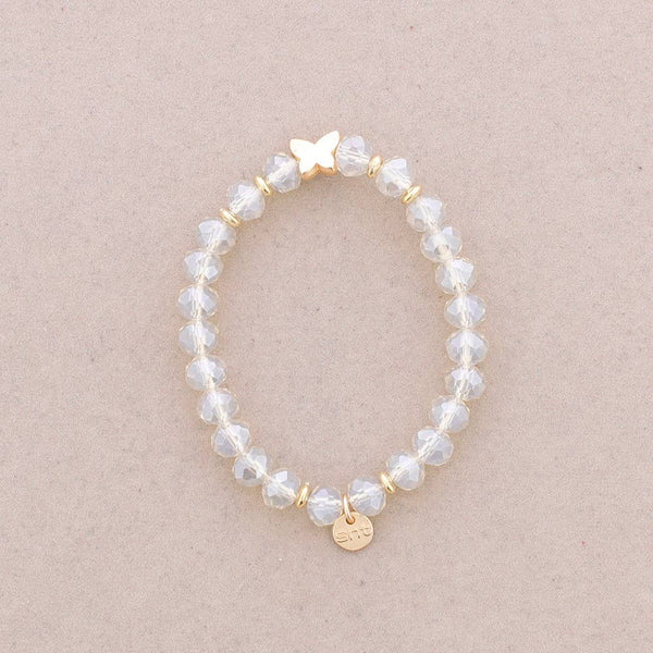 Elastic Bracelet with Faceted Crystal Butterfly Metal