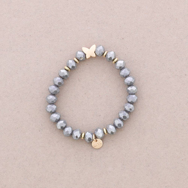 Elastic Bracelet with Faceted Crystal Butterfly Metal