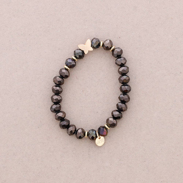 Elastic Bracelet with Faceted Crystal Butterfly Metal