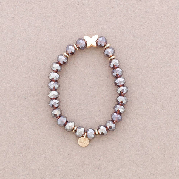 Elastic Bracelet with Faceted Crystal Butterfly Metal