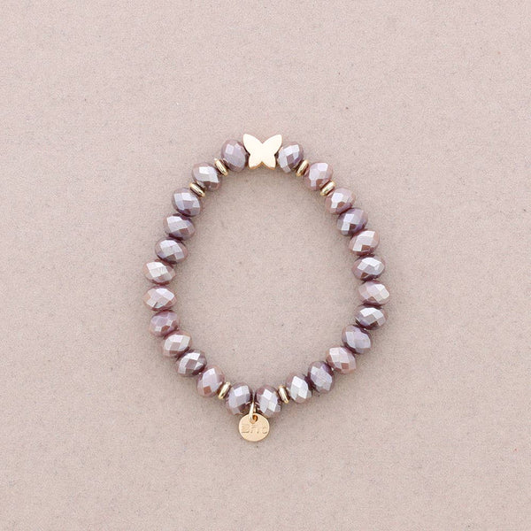 Elastic Bracelet with Faceted Crystal Butterfly Metal