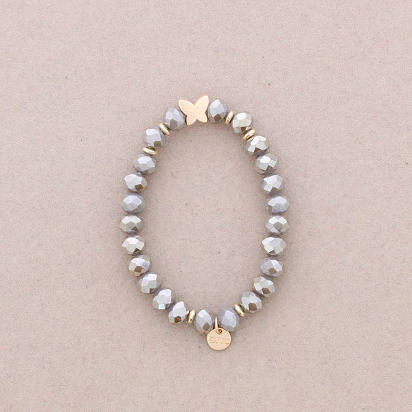 Elastic Bracelet with Faceted Crystal Butterfly Metal
