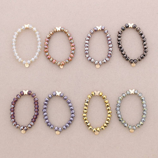 Elastic Bracelet with Faceted Crystal Butterfly Metal