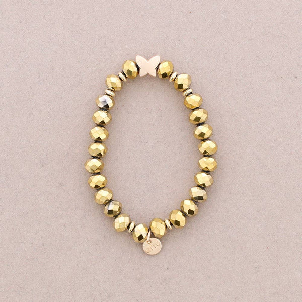 Elastic Bracelet with Faceted Crystal Butterfly Metal