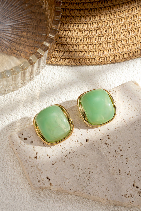 Set of 6 pairs of chic women's square colored resin gold-tone earrings