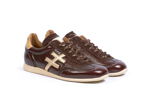 Another Trend Burgundy Patent and Gold Trainer|A0784745