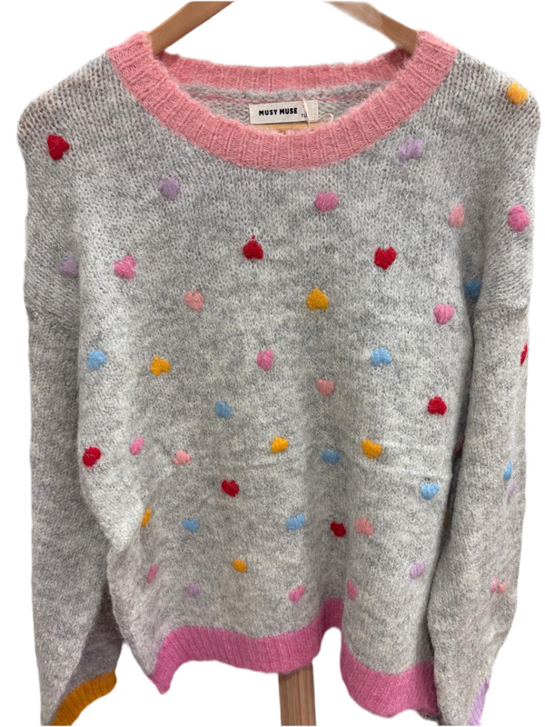 Light Grey Sweater w/Coloured Heart