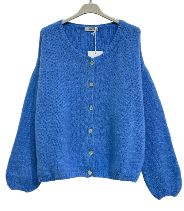 Kid mohair cardigan with a round neck