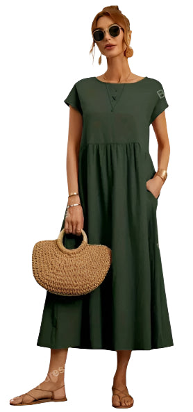 Easy summer dress in block colour and pockets