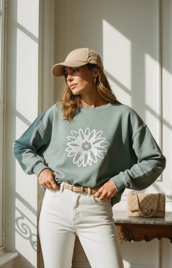 Oversized Sweatshirt w/Floral Detail