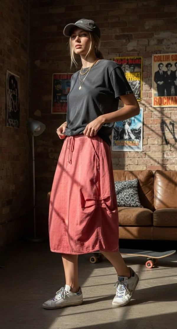Ruched Stone Wash Skirt