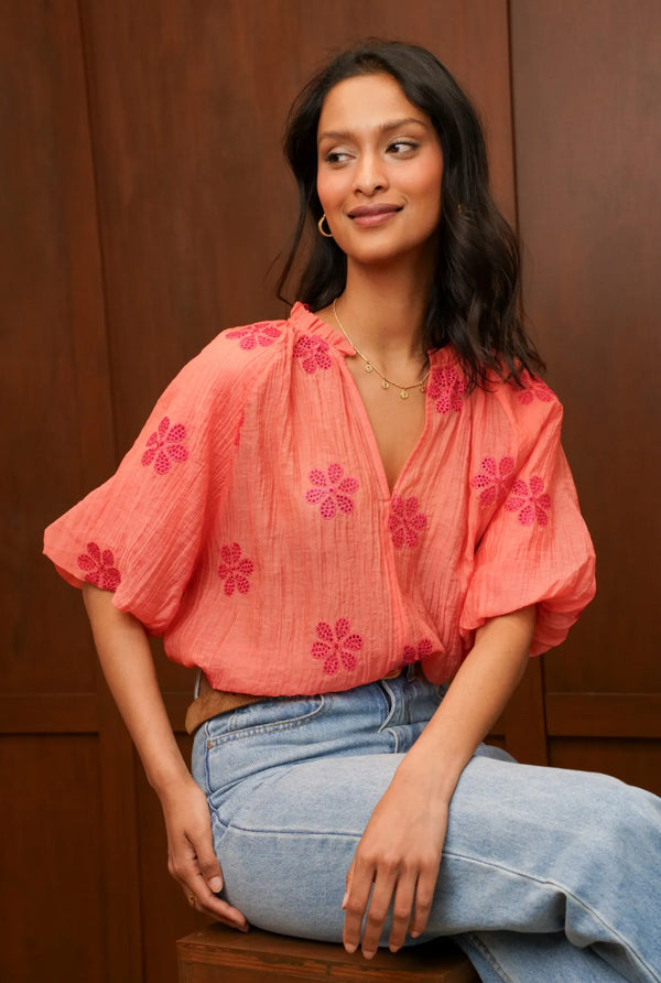 Floral Embroidered Boho Blouse
