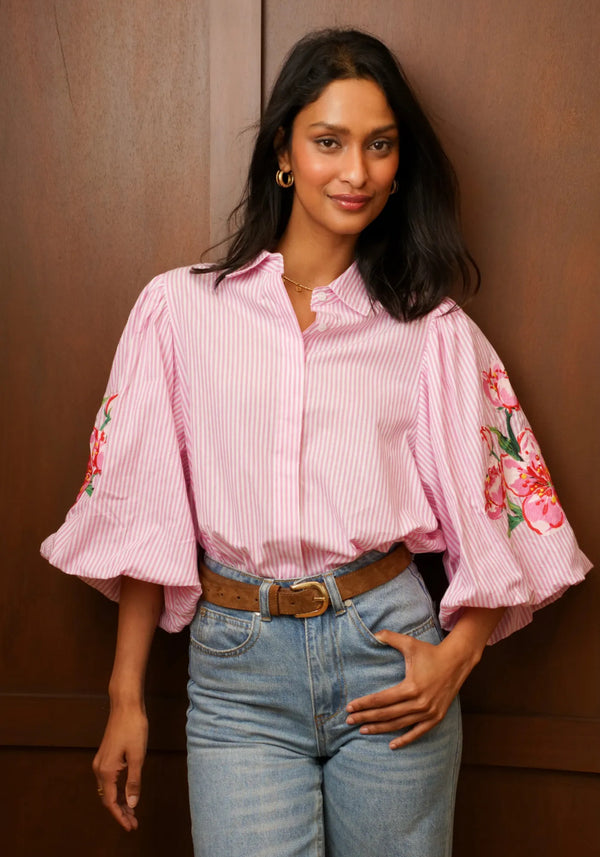 Valencia Stiped Shirt w/Balloon Sleeve