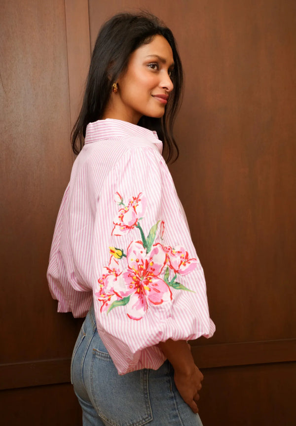 Valencia Stiped Shirt w/Balloon Sleeve