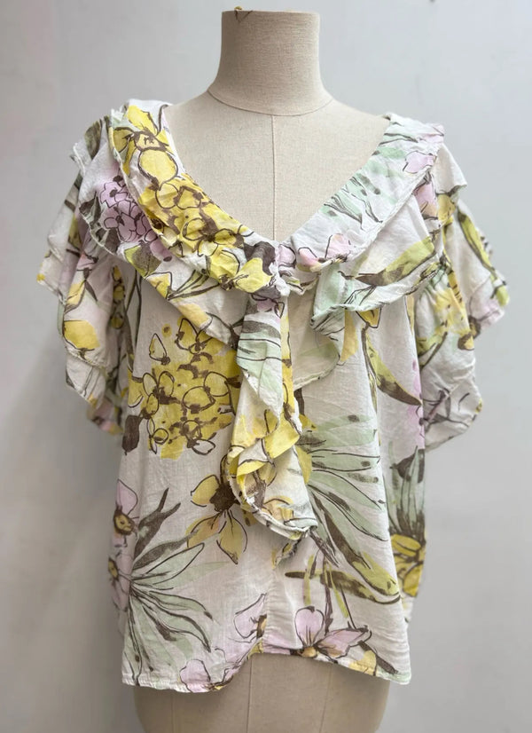 Romantic Floral V-Neck Ruffle Blouse