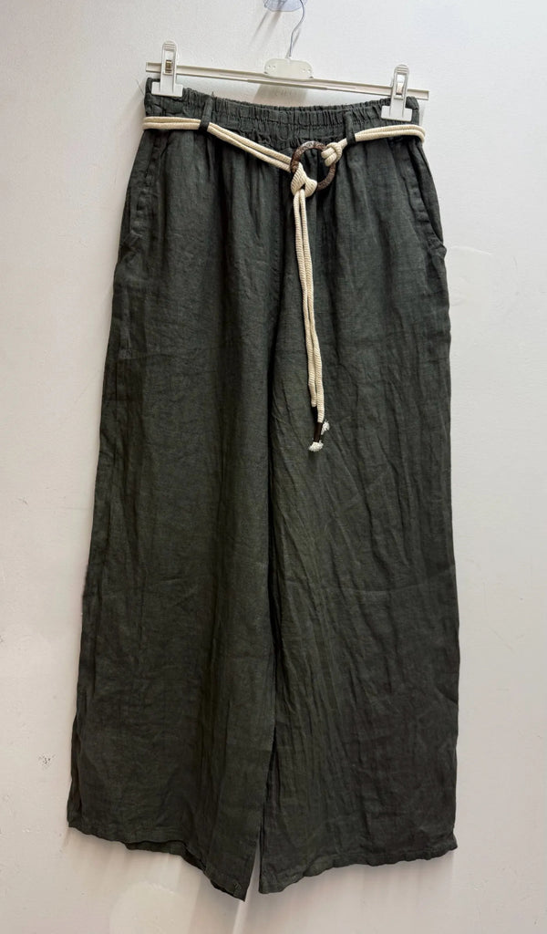 High-Waisted Wide-Leg Linen Trousers