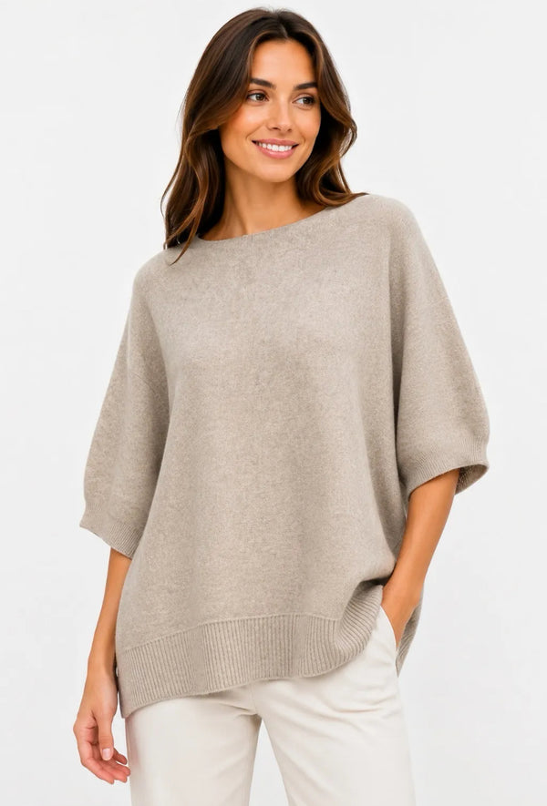 Oversized, Poncho-Style Fine Knit Sweater