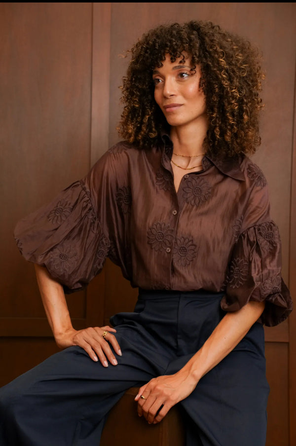 Romantic Floral Embroidered Puff Sleeve Blouse